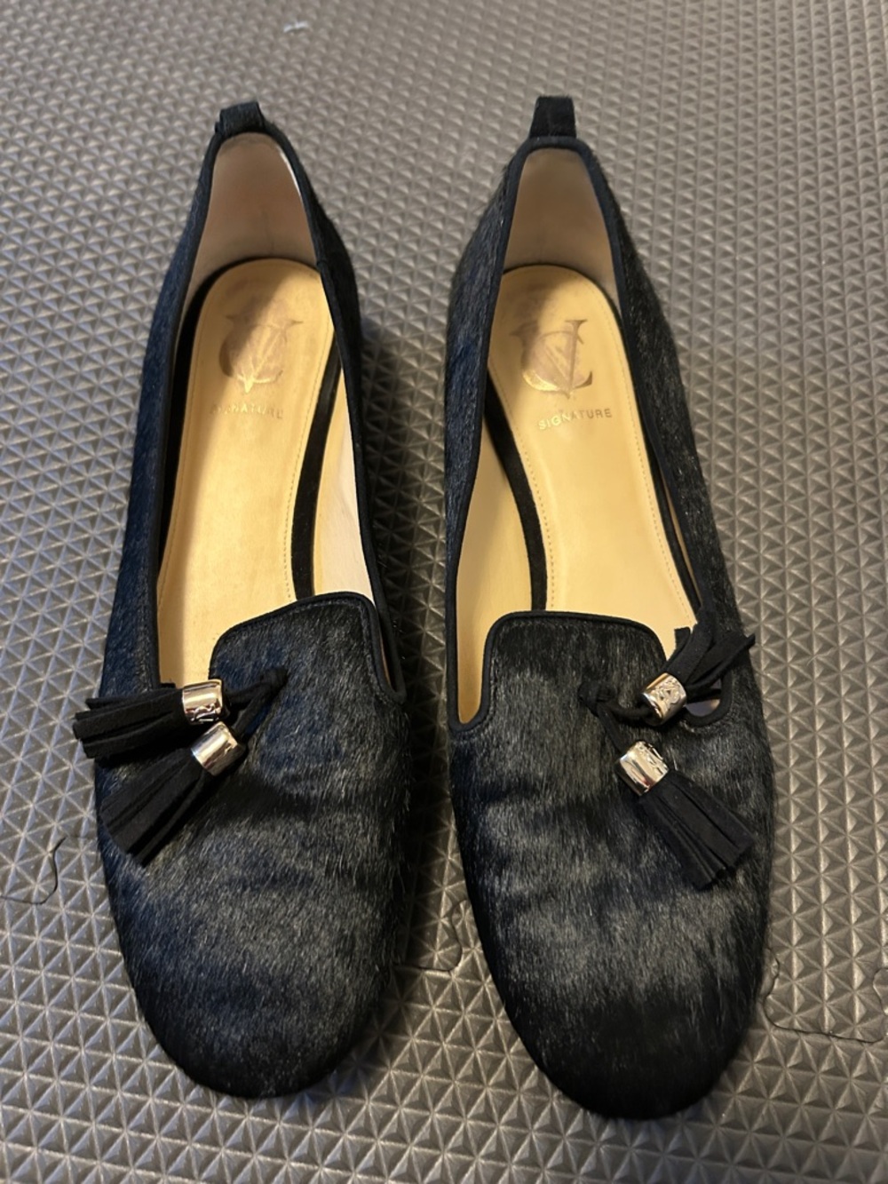 Vero Cuoio Black Tassel Haircalf Loafers for Women